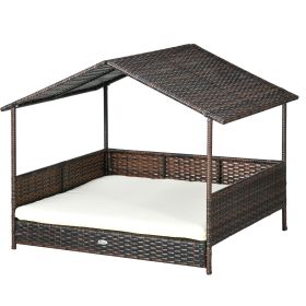 Rattan Outdoor Dog Bed with Canopy Soft Cushion Removable Cover Medium Large Dogs Cream White Rattan Outdoor Dog Bed with Canopy Soft Cushion Removable Cover Medium Large Dogs Cream White